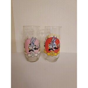 Bugs Bunny Happy 50th Birthday 1990 Warner Bros Glasses Looney Tunes - Set of 2